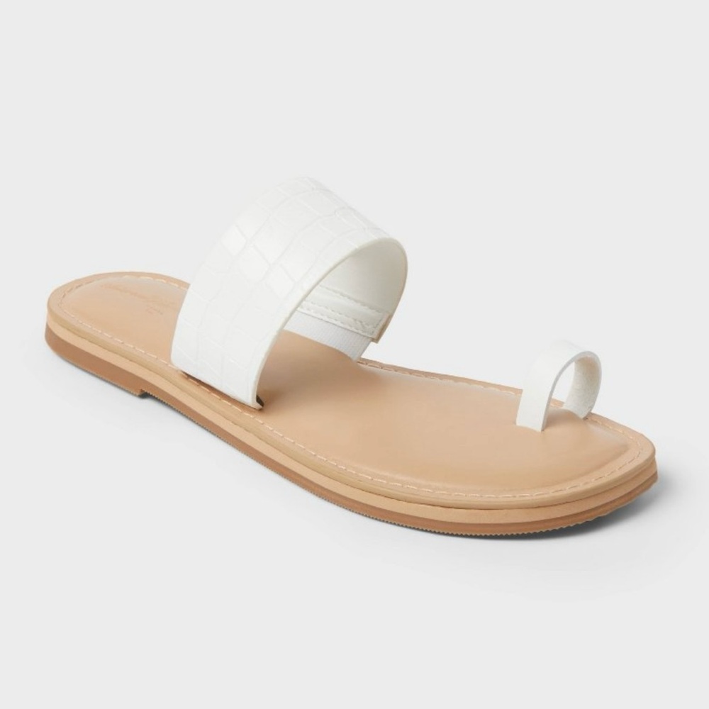 Universal Thread White Toe Ring Flat Sandals Croc Embossed NWT Size 7 - Picture 4 of 10